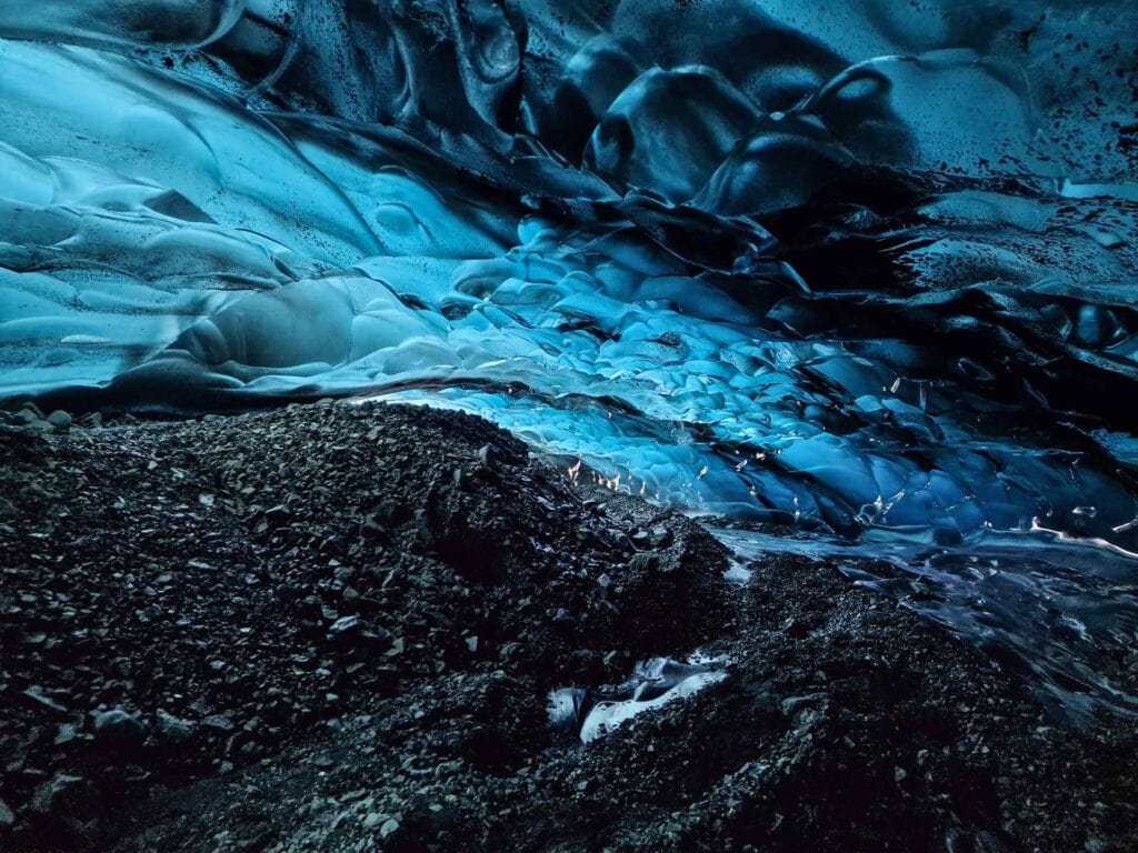 Stunning blue ice cave interior.