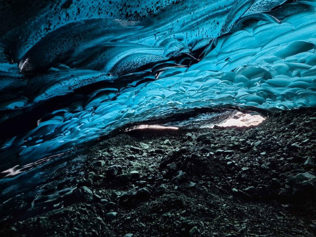 Stunning blue ice cave interior view.