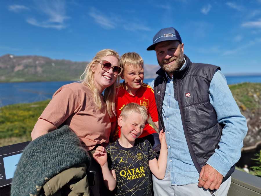Sindri and Fanney, owners of Glacier Trips, with their family in southeast Iceland